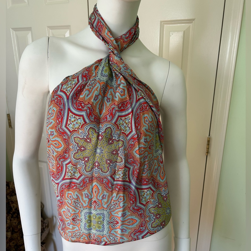 Rare women’s J.McLaughlin silk paisley print scarf shirt size M - Picture 3 of 6
